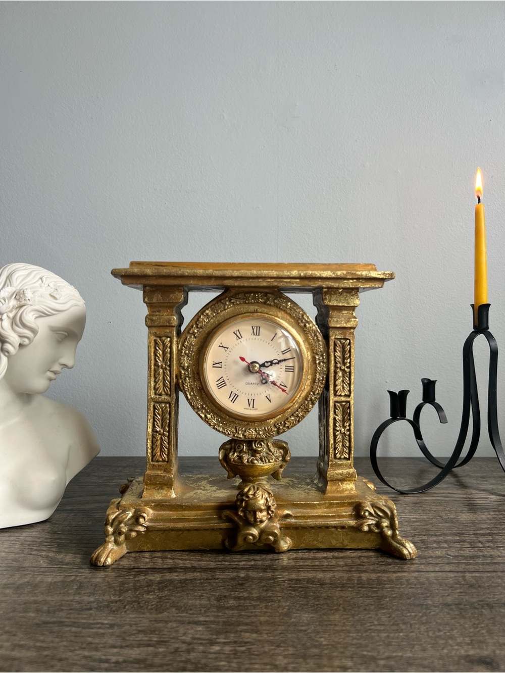 Vintage Gold-colored Baroque Style Table Clock